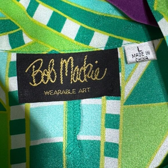 Bob Mackie Wearable Art Green Geometric Print Blouse - Vintage - Picture 3 of 5